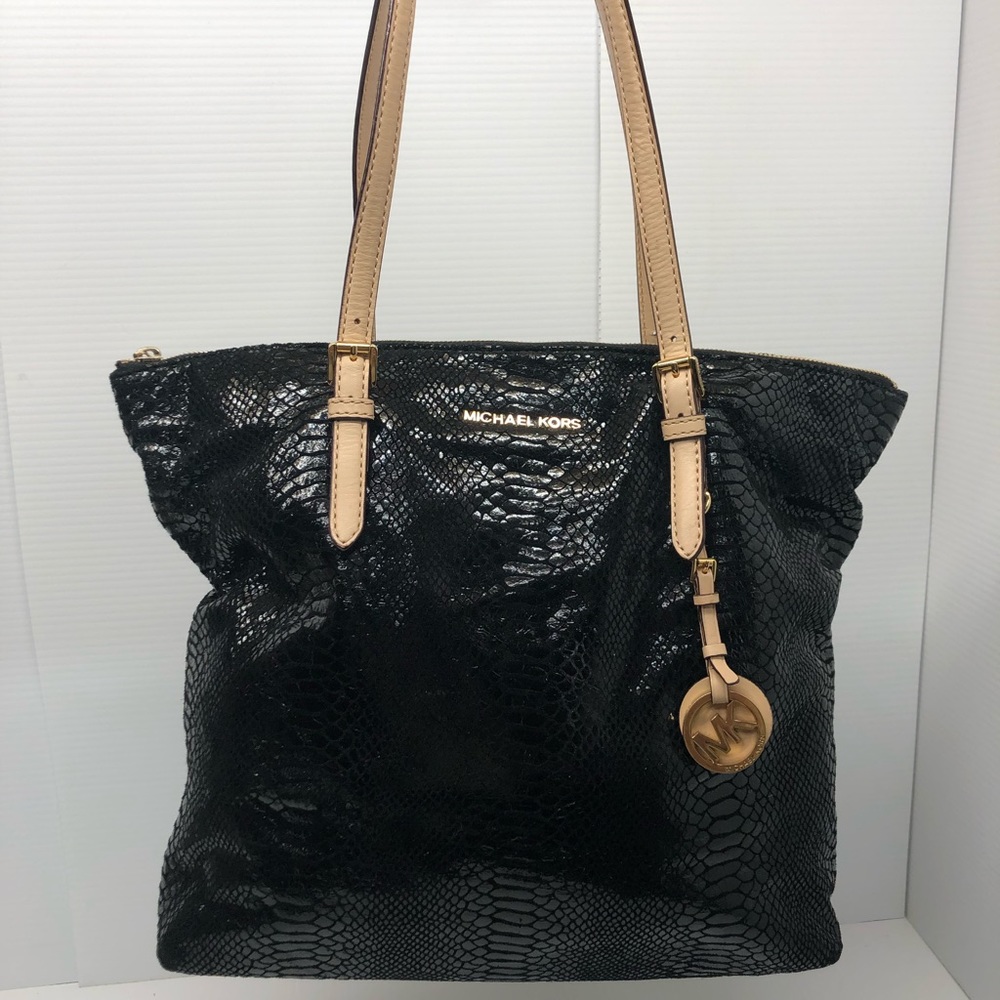 Michael Kors Black Snake Skin Pattern Tote Bag